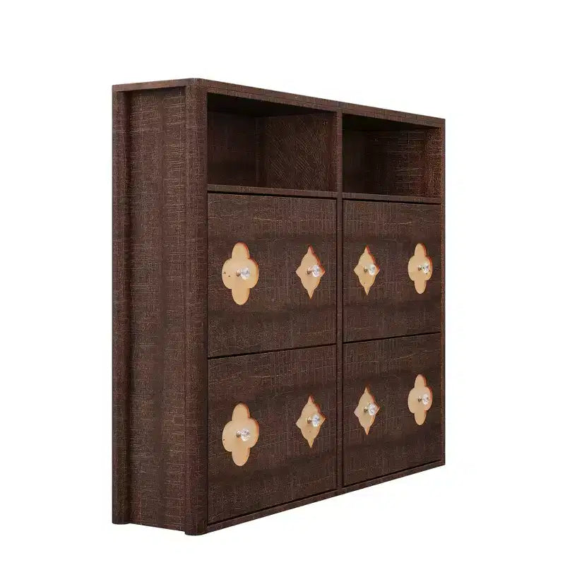 Meuble à Chaussures, Meuble de Rangement pour Chaussures avec Étagères Réglables et Rangement Ouvert, Motif Floral et Poignée Diamant, Meuble à Chaussures pour Entrée, Couloir