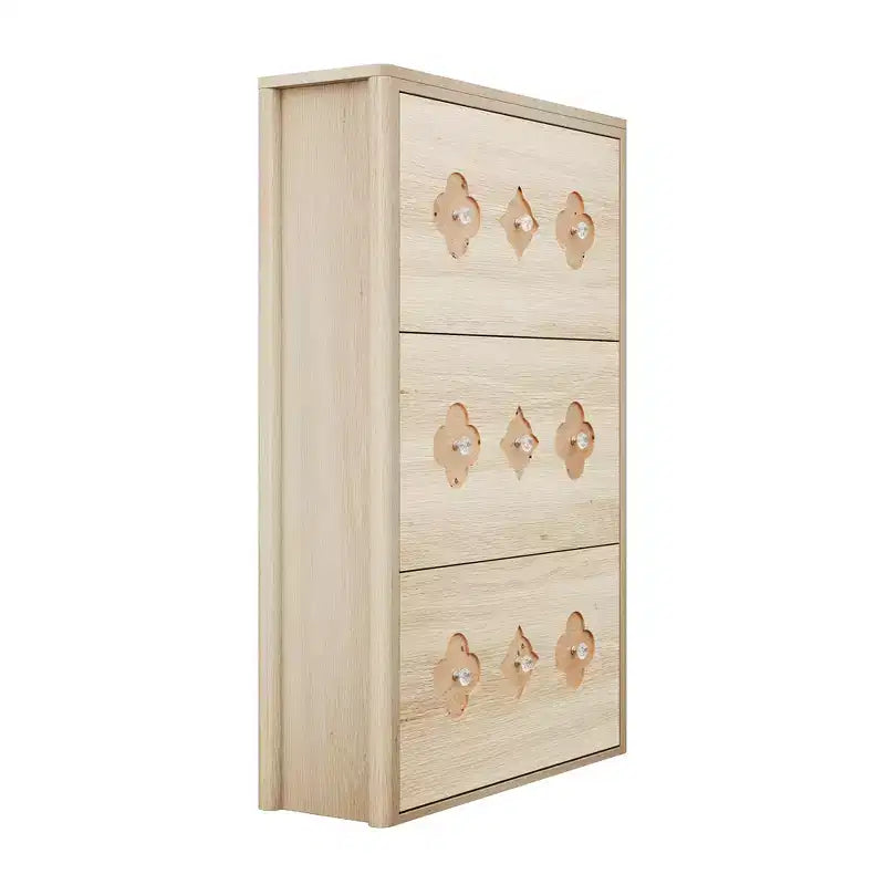 Meuble à Chaussures, Meuble de Rangement pour Chaussures avec Étagères Réglables et Rangement Ouvert, Motif Floral et Poignée Diamant, Meuble à Chaussures pour Entrée, Couloir