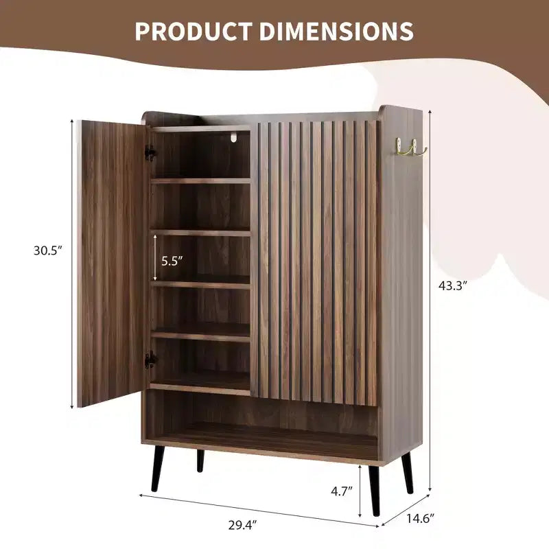 Meuble à chaussures avec portesOrganisateur de chaussures à 6 niveaux avec 2 portes et crochets supplémentaires pour couloir, entrée, salon, noir, lot de 2