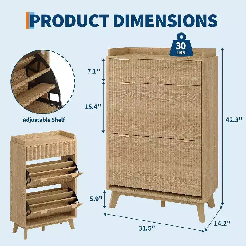 Meuble à chaussures moderne et étroit de 48 pouces de haut, à 2 abattants, avec tiroir de rangement et étagères réglables pour l'entrée et le salon