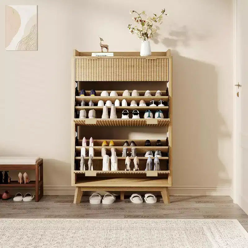 Meuble à chaussures moderne et étroit de 48 pouces de haut, à 2 abattants, avec tiroir de rangement et étagères réglables pour l'entrée et le salon