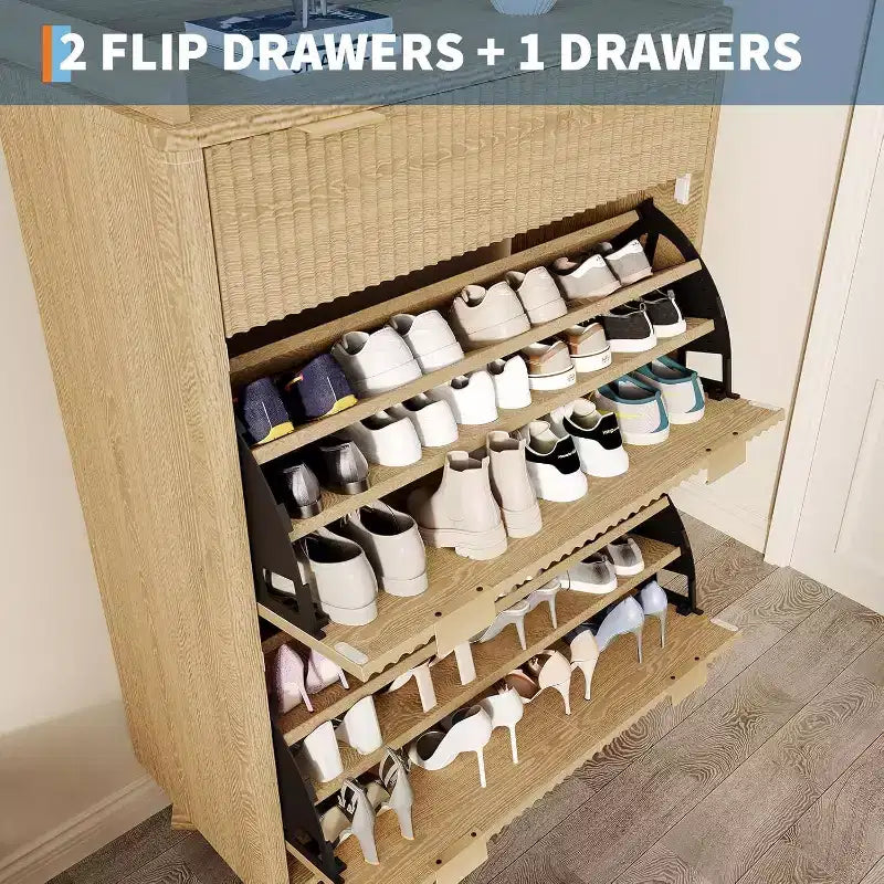 Meuble à chaussures moderne et étroit de 48 pouces de haut, à 2 abattants, avec tiroir de rangement et étagères réglables pour l'entrée et le salon