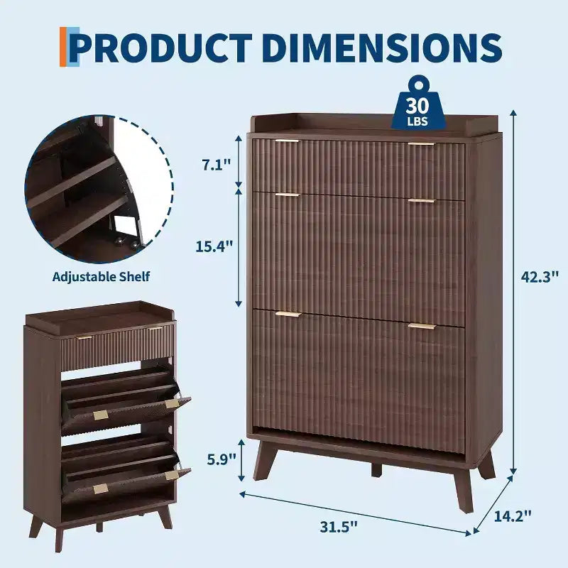 Meuble à chaussures moderne et étroit de 48 pouces de haut, à 2 abattants, avec tiroir de rangement et étagères réglables pour l'entrée et le salon