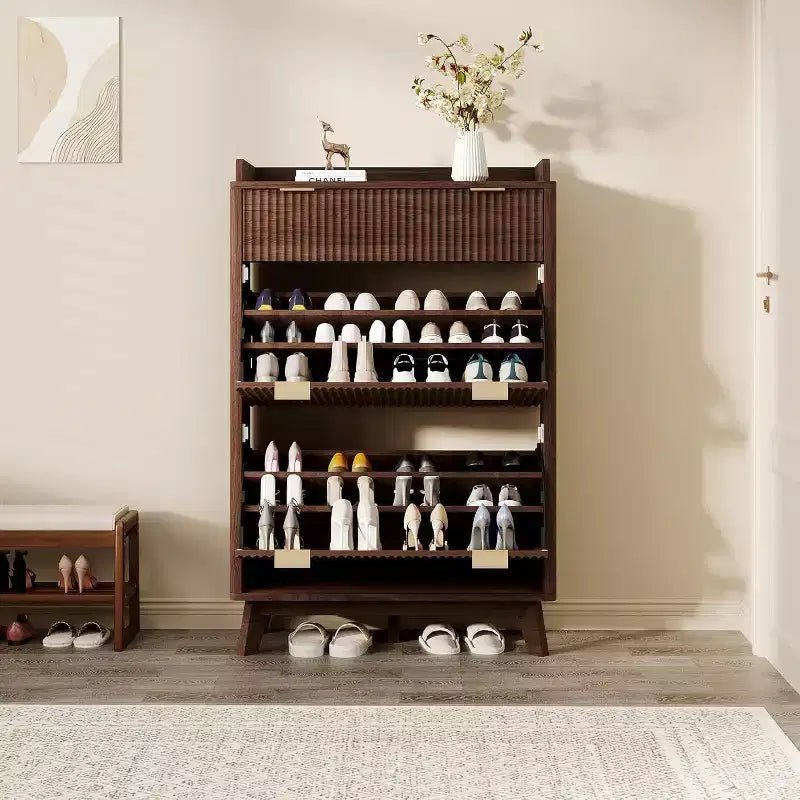 Meuble à chaussures moderne et étroit de 48 pouces de haut, à 2 abattants, avec tiroir de rangement et étagères réglables pour l'entrée et le salon