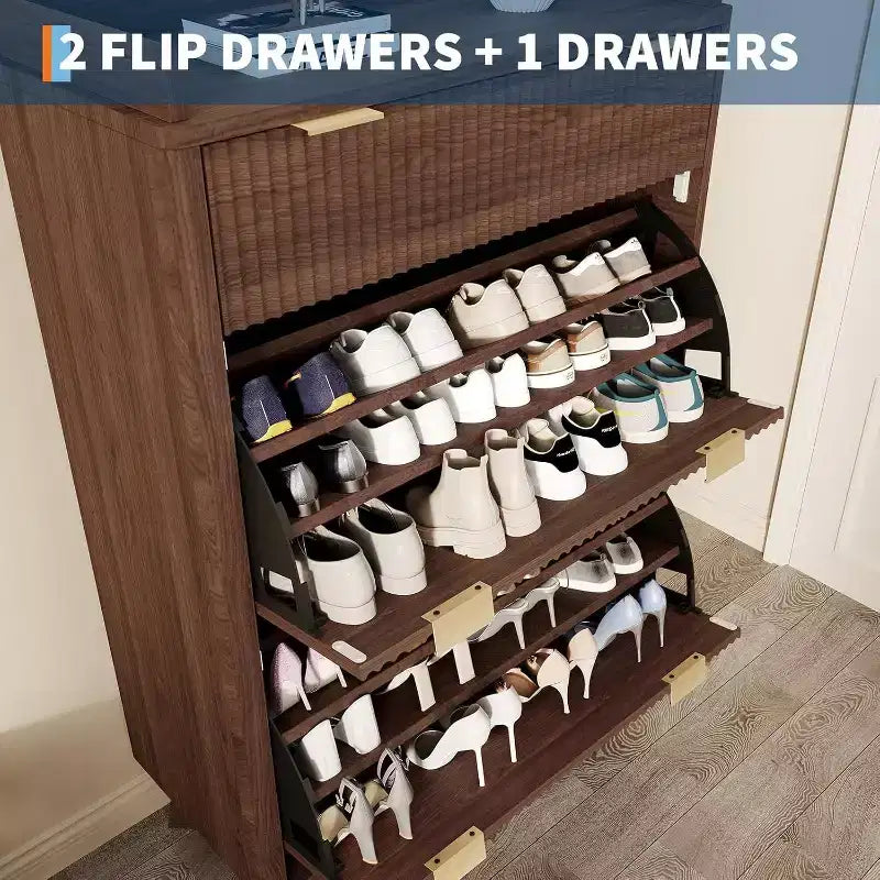 Meuble à chaussures moderne et étroit de 48 pouces de haut, à 2 abattants, avec tiroir de rangement et étagères réglables pour l'entrée et le salon