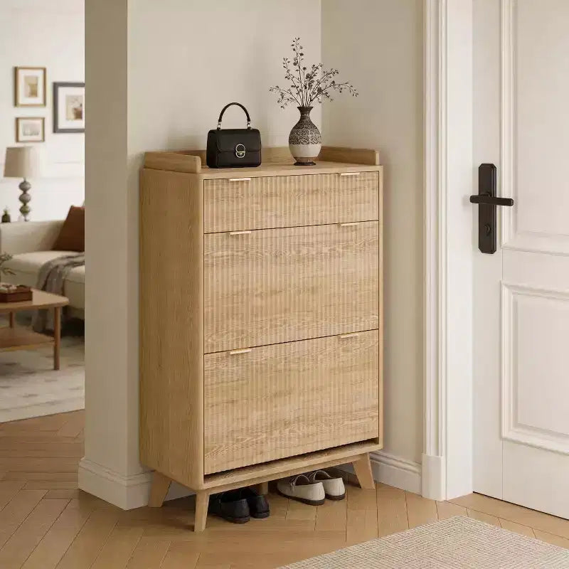 Meuble à chaussures moderne et étroit de 48 pouces de haut, à 2 abattants, avec tiroir de rangement et étagères réglables pour l'entrée et le salon