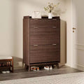 48 Tall Narrow Modern Fluted 2 Flip Shoe Cabinet, Wooden Shoe Rack Organizer with Storage Drawer & Adjustable Shelves for Entryway & Living Room