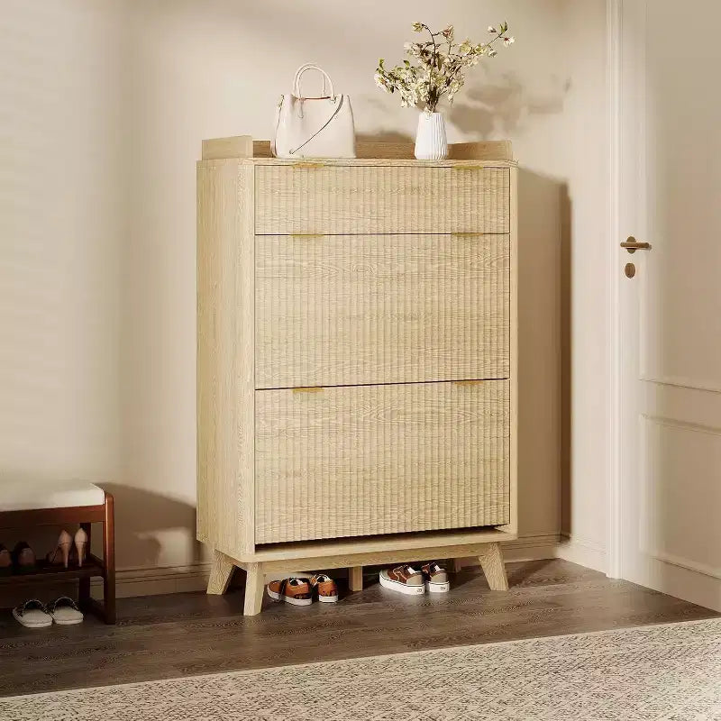 Meuble à chaussures moderne et étroit de 48 pouces de haut, à 2 abattants, avec tiroir de rangement et étagères réglables pour l'entrée et le salon