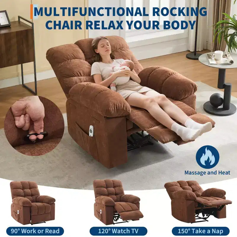 Fauteuil inclinable massant et chauffant pour adultes, canapé simple surdimensionné et rembourré, siège extra large et moelleux, pour salon et cinéma maison
