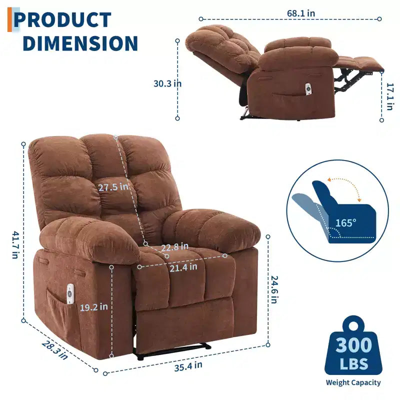 Fauteuil inclinable massant et chauffant pour adultes, canapé simple surdimensionné et rembourré, siège extra large et moelleux, pour salon et cinéma maison