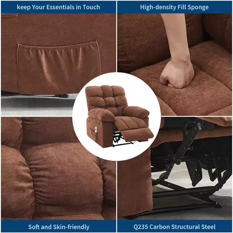 Fauteuil inclinable massant et chauffant pour adultes, canapé simple surdimensionné et rembourré, siège extra large et moelleux, pour salon et cinéma maison