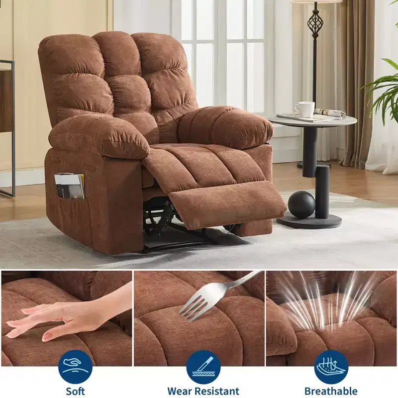 Fauteuil inclinable massant et chauffant pour adultes, canapé simple surdimensionné et rembourré, siège extra large et moelleux, pour salon et cinéma maison