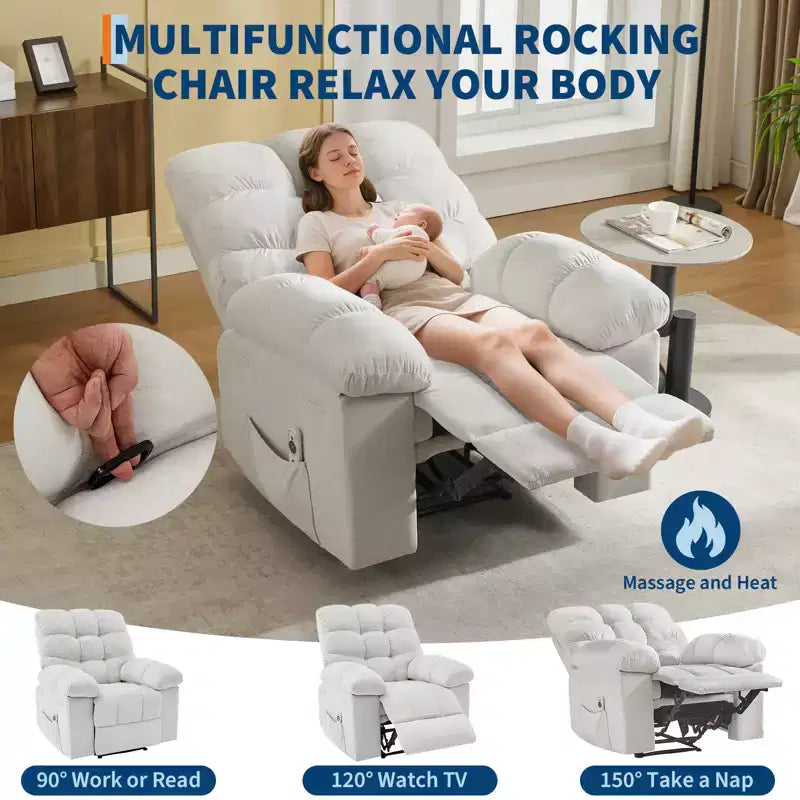 Fauteuil inclinable massant et chauffant pour adultes, canapé simple surdimensionné et rembourré, siège extra large et moelleux, pour salon et cinéma maison