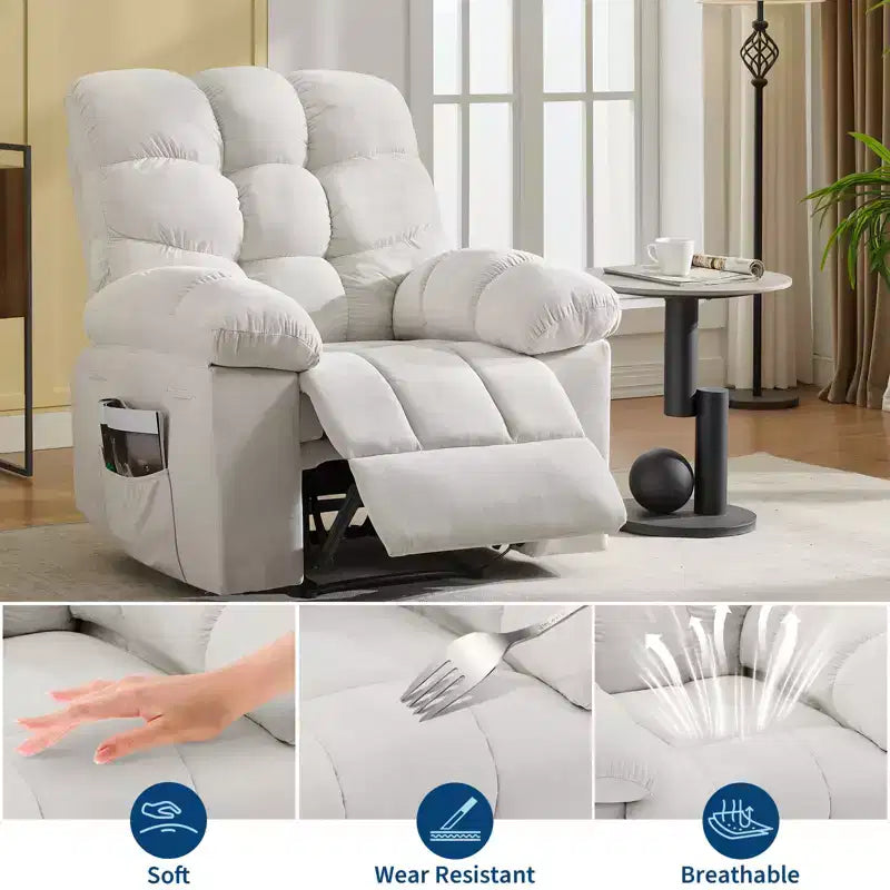 Fauteuil inclinable massant et chauffant pour adultes, canapé simple surdimensionné et rembourré, siège extra large et moelleux, pour salon et cinéma maison