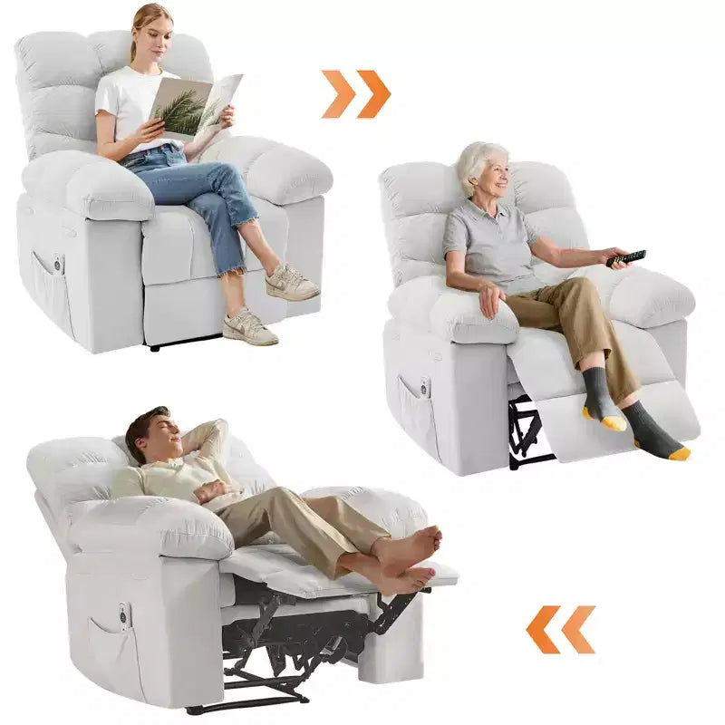 Fauteuil inclinable massant et chauffant pour adultes, canapé simple surdimensionné et rembourré, siège extra large et moelleux, pour salon et cinéma maison