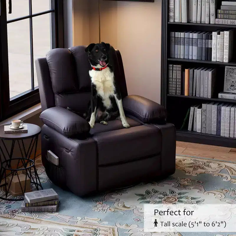 Fauteuil inclinable pivotant à bascule de 56 cm, inclinable paresseux en cuir PU avec éponge 1,5X, porte-gobelet et poches latérales, pivotant à 360° pour salon, chambre à coucher, chambre d'enfant