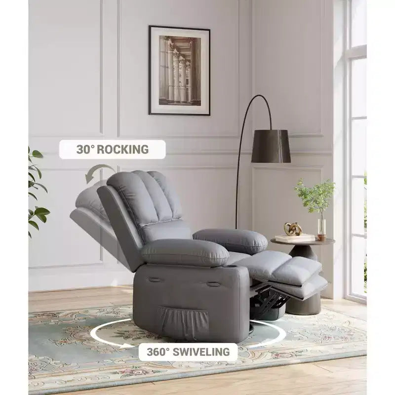 Fauteuil inclinable, pivotant à 360°, et basculant, en cuir PU, rembourré, avec porte-gobelets et poches latérales pour salon, chambre à coucher, chambre de bébé