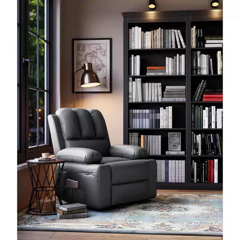 Fauteuil inclinable, pivotant à 360°, et basculant, en cuir PU, rembourré, avec porte-gobelets et poches latérales pour salon, chambre à coucher, chambre de bébé
