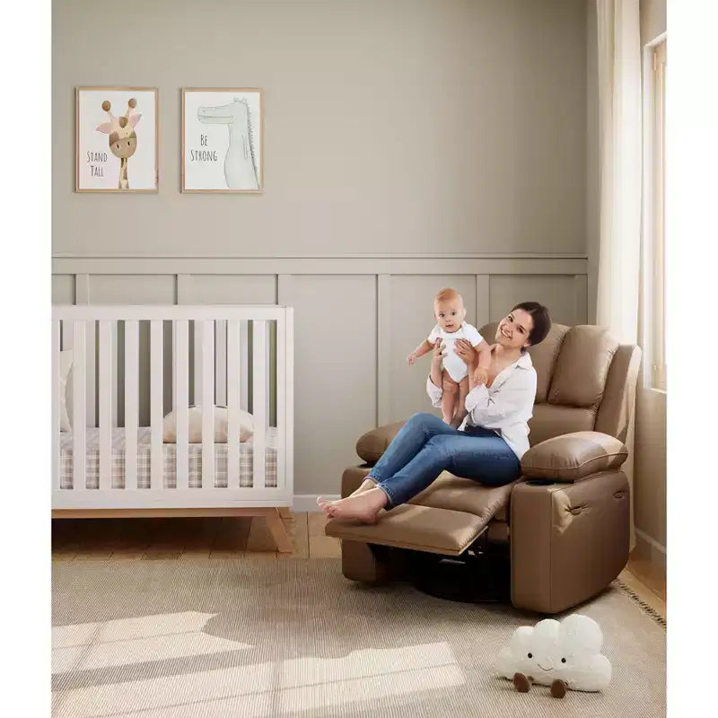 Fauteuil inclinable, pivotant à 360°, et basculant, en cuir PU, rembourré, avec porte-gobelets et poches latérales pour salon, chambre à coucher, chambre de bébé