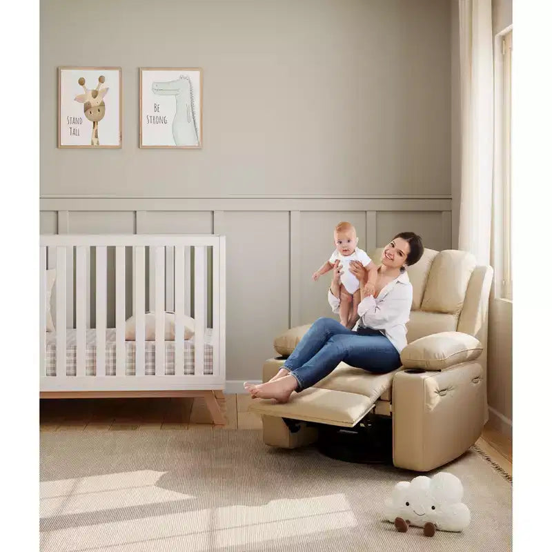 Fauteuil inclinable, pivotant à 360°, et basculant, en cuir PU, rembourré, avec porte-gobelets et poches latérales pour salon, chambre à coucher, chambre de bébé
