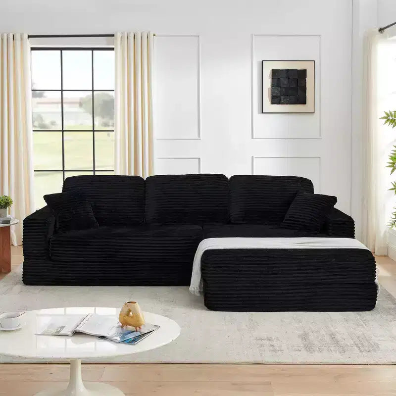 Canapé d'angle modulable en velours côtelé noir, convertible pour salon