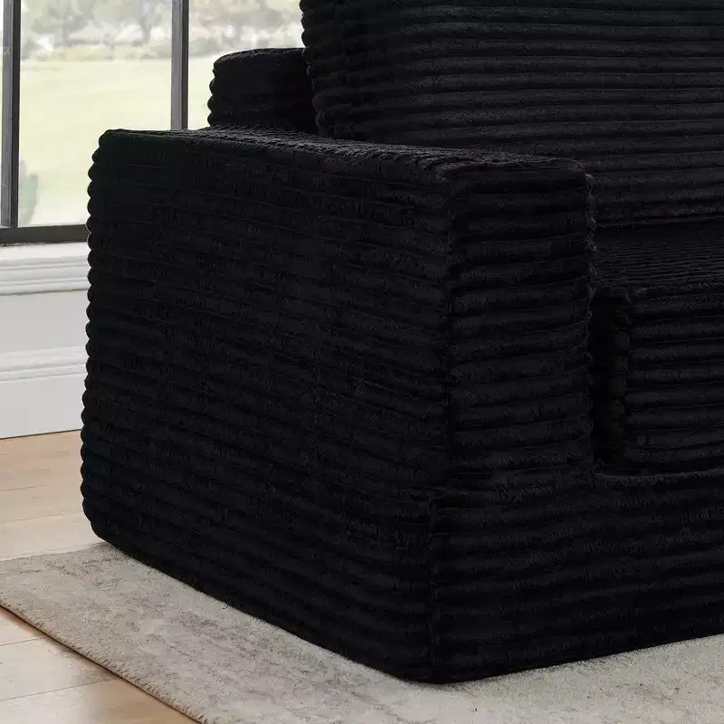 Canapé d'angle modulable en velours côtelé noir, convertible pour salon