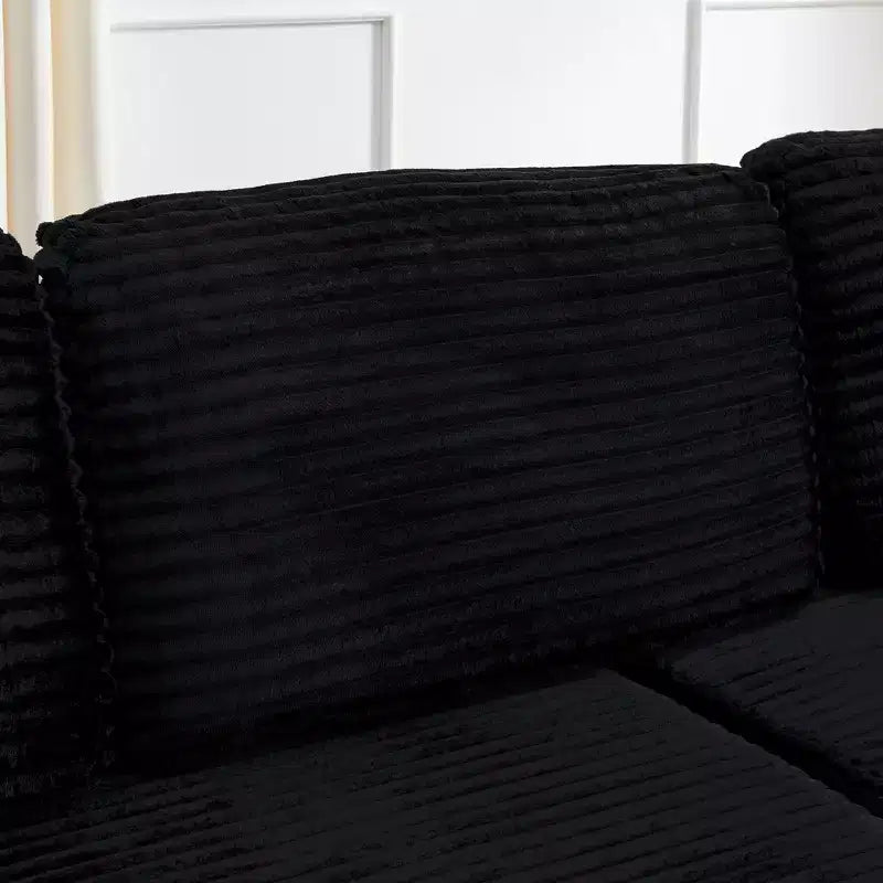 Canapé d'angle modulable en velours côtelé noir, convertible pour salon