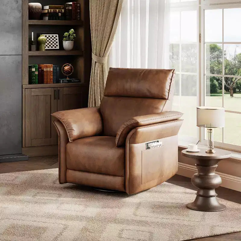 Fauteuil inclinable en cuir PU pour salon - Fauteuil à bascule pivotant à 270°, inclinaison réglable, accoudoirs double couche, canapé individuel grand et confortable