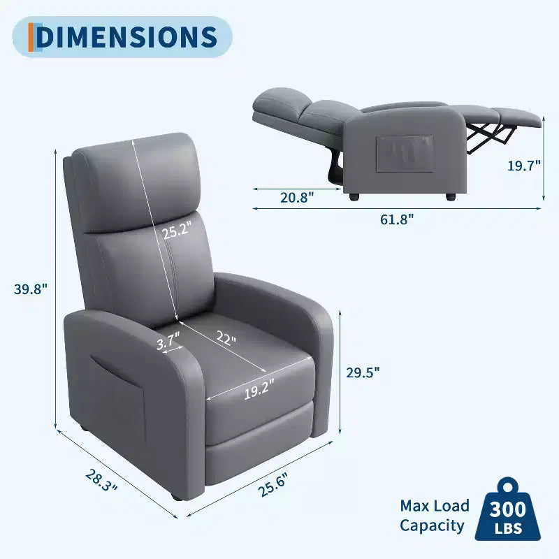 Fauteuil Inclinable Individuel Confortable avec Dossier et Repose-Pieds Réglables, Revêtement Aspect Lin, Idéal pour Salon et Chambre à Coucher