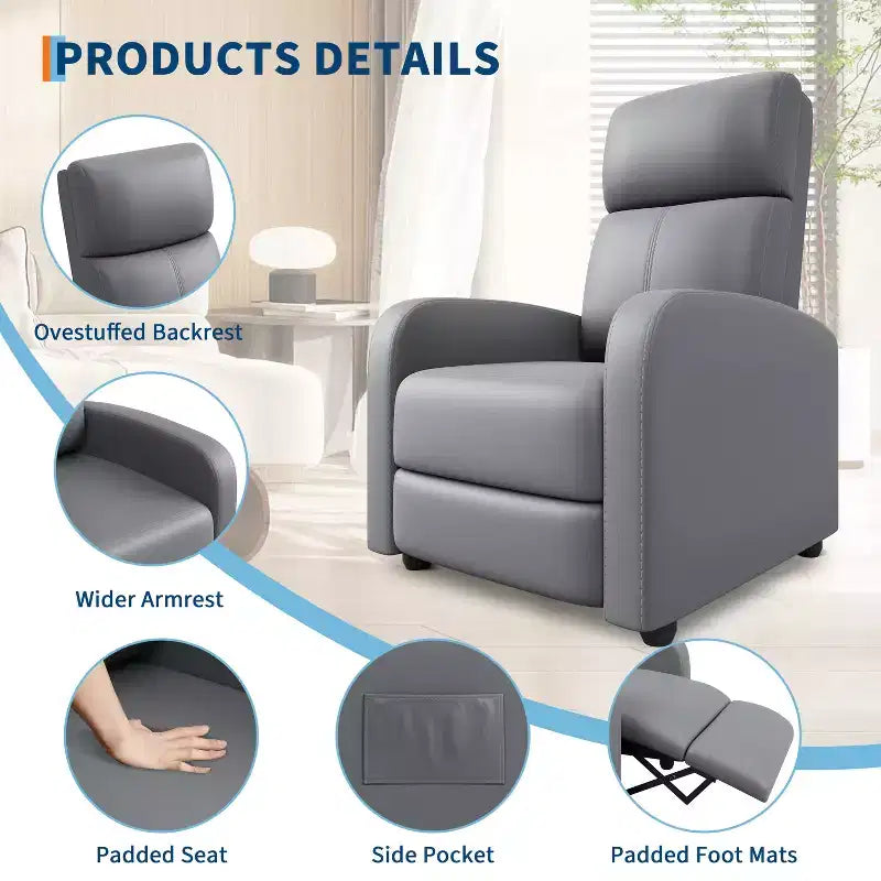 Fauteuil Inclinable Individuel Confortable avec Dossier et Repose-Pieds Réglables, Revêtement Aspect Lin, Idéal pour Salon et Chambre à Coucher