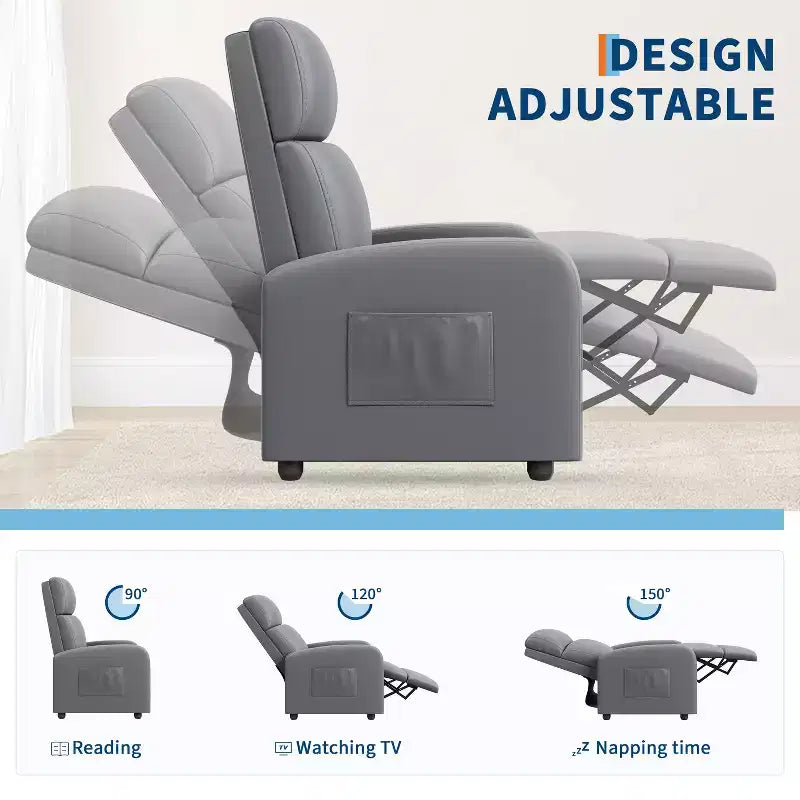 Fauteuil Inclinable Individuel Confortable avec Dossier et Repose-Pieds Réglables, Revêtement Aspect Lin, Idéal pour Salon et Chambre à Coucher