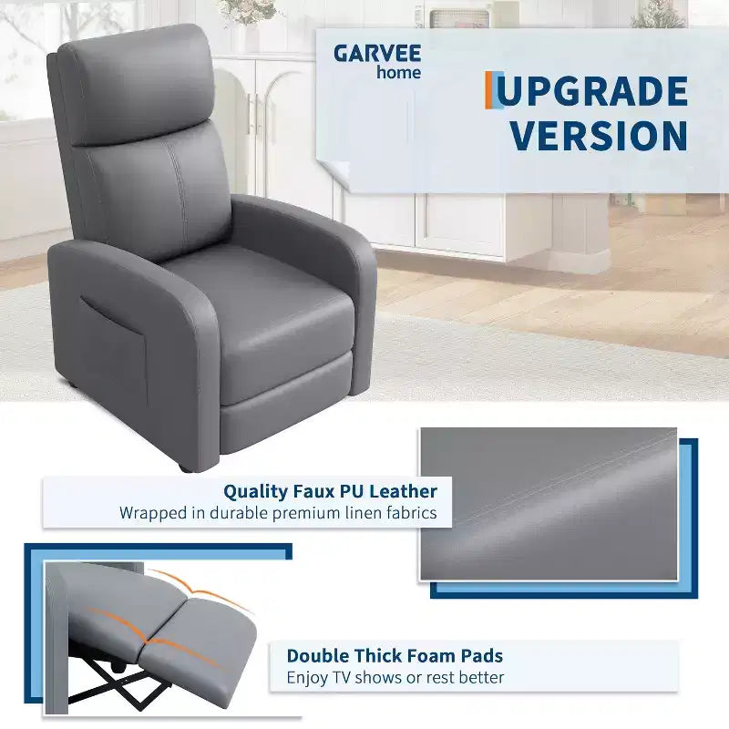 Fauteuil Inclinable Individuel Confortable avec Dossier et Repose-Pieds Réglables, Revêtement Aspect Lin, Idéal pour Salon et Chambre à Coucher