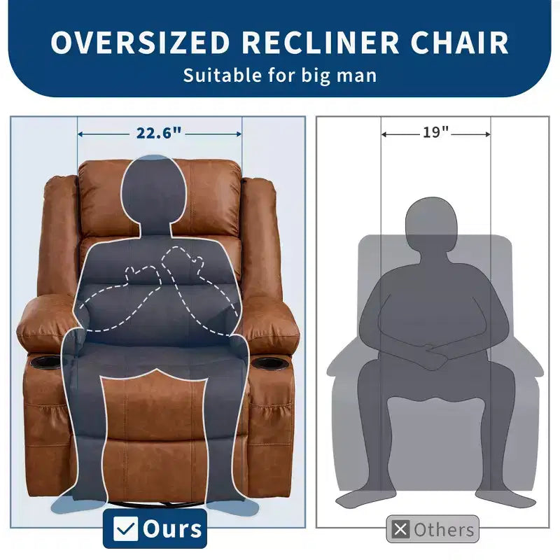 Fauteuil inclinable, pivotant et à bascule à 360° pour adultes, planeur de nurserie large en cuir PU avec porte-gobelet, canapé simple confortable à assise profonde pour le salon