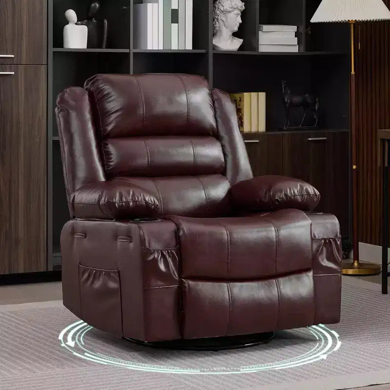 Fauteuil inclinable, pivotant et à bascule à 360° pour adultes, planeur de nurserie large en cuir PU avec porte-gobelet, canapé simple confortable à assise profonde pour le salon