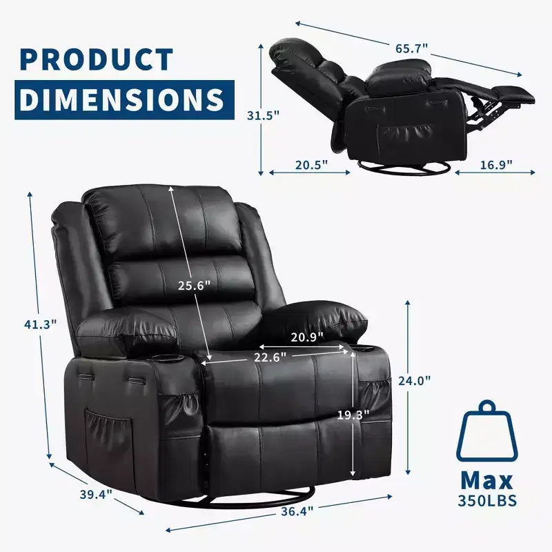 Fauteuil inclinable, pivotant et à bascule à 360° pour adultes, planeur de nurserie large en cuir PU avec porte-gobelet, canapé simple confortable à assise profonde pour le salon
