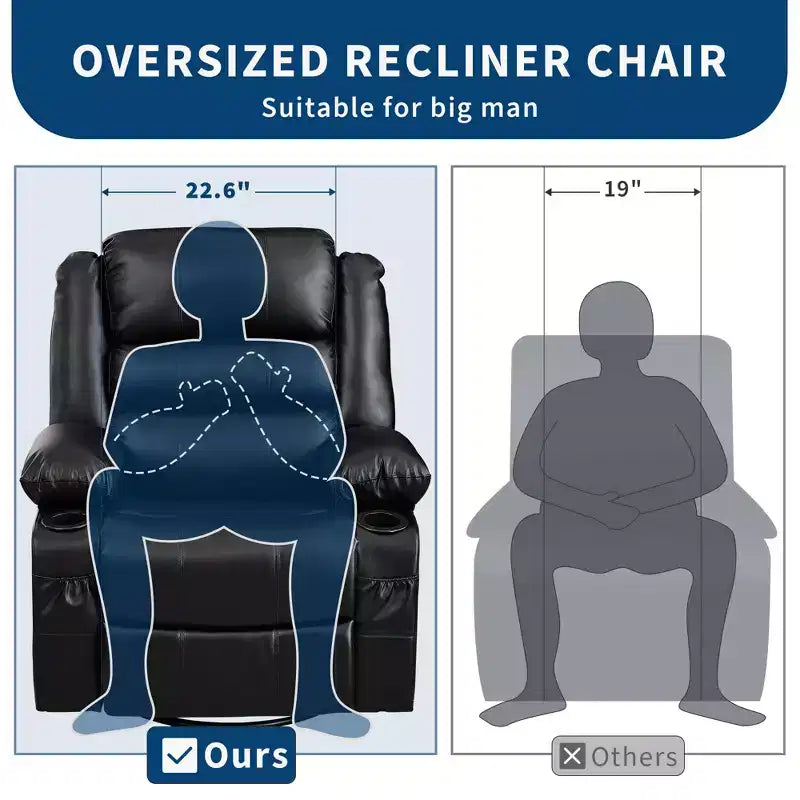 Fauteuil inclinable, pivotant et à bascule à 360° pour adultes, planeur de nurserie large en cuir PU avec porte-gobelet, canapé simple confortable à assise profonde pour le salon