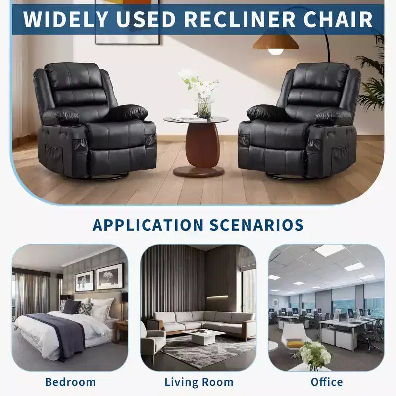Fauteuil inclinable, pivotant et à bascule à 360° pour adultes, planeur de nurserie large en cuir PU avec porte-gobelet, canapé simple confortable à assise profonde pour le salon
