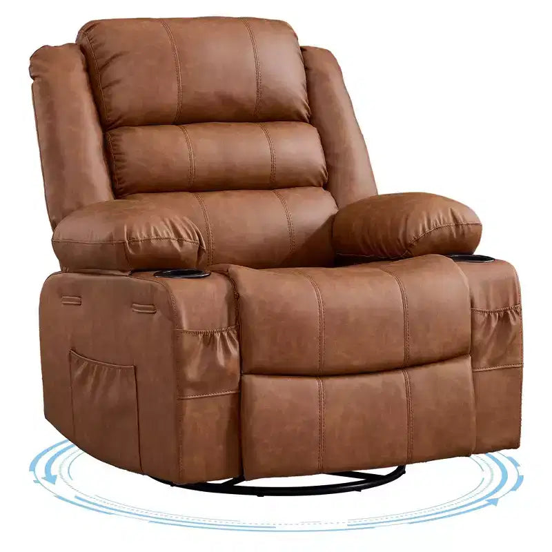 Fauteuil inclinable, pivotant et à bascule à 360° pour adultes, planeur de nurserie large en cuir PU avec porte-gobelet, canapé simple confortable à assise profonde pour le salon