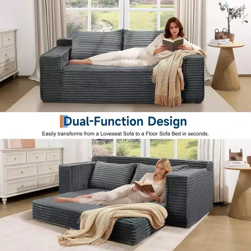 Canapé convertible 2 places de 75 pouces, futon avec 2 oreillers, canapé-lit sans cadre pour salon et chambre à coucher, aucun assemblage requis