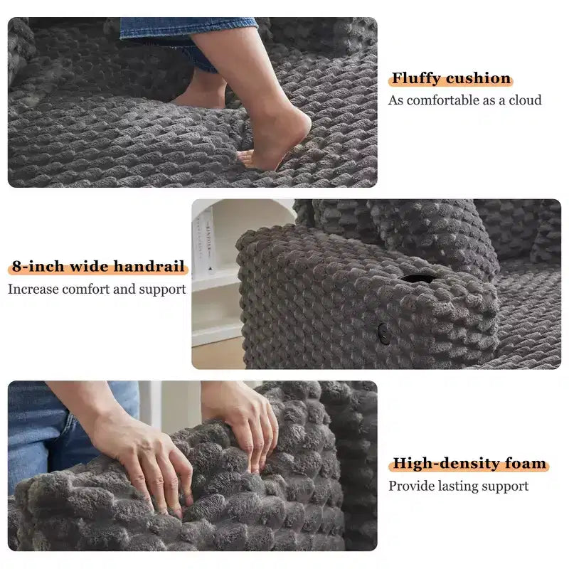 Chaise longue surdimensionnée de 152 cm avec porte-gobelets et ports USB, canapé-lit rembourré pour la lecture - Gris