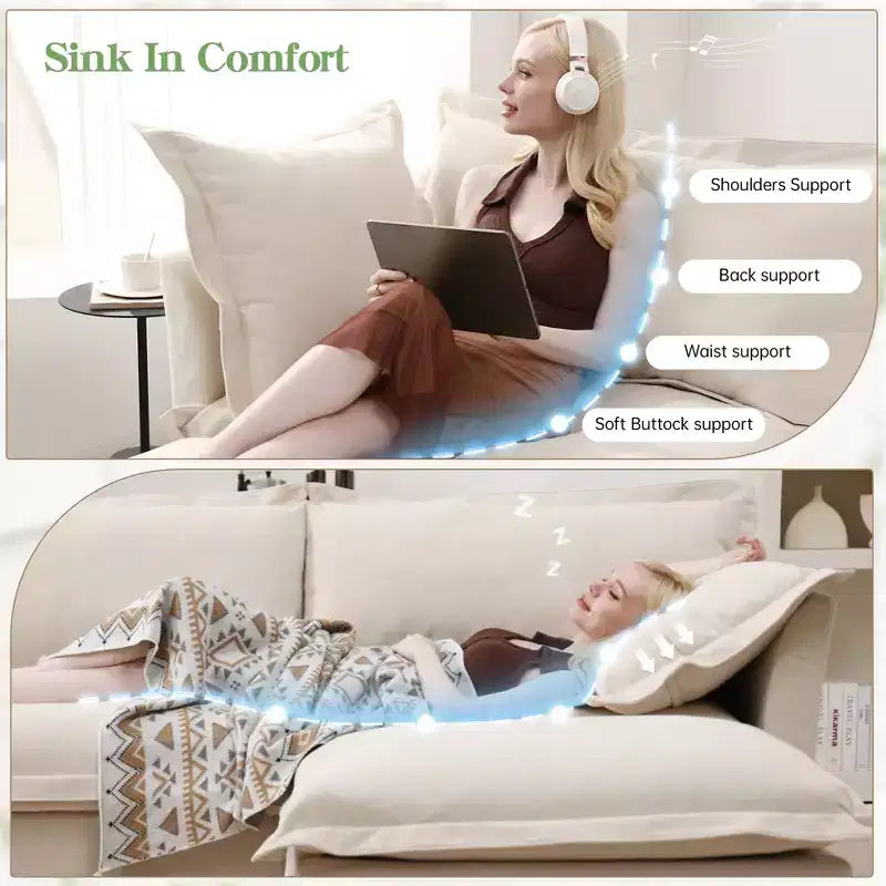 Canapé d'angle confortable en L, canapé nuage surdimensionné avec pouf convertible pour salon