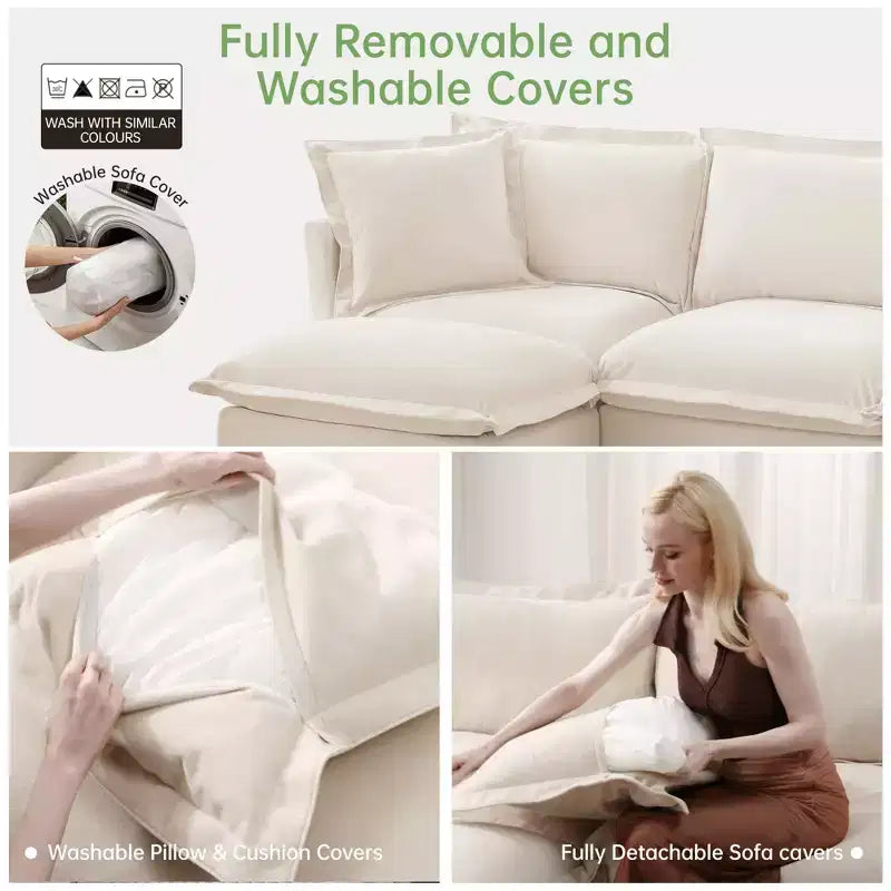Canapé d'angle confortable en L, canapé nuage surdimensionné avec pouf convertible pour salon