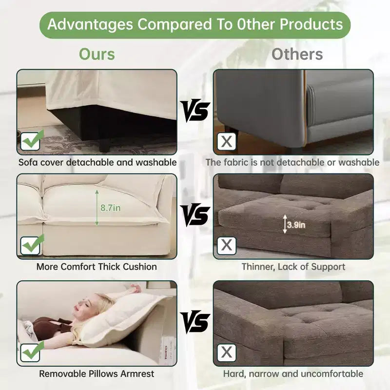 Canapé d'angle confortable en L, canapé nuage surdimensionné avec pouf convertible pour salon