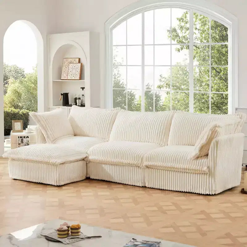 Canapé d'angle confortable en L, canapé nuage surdimensionné avec pouf convertible pour salon