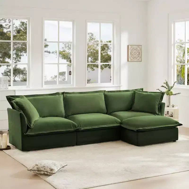 Canapé d'angle confortable en L, canapé nuage surdimensionné avec pouf convertible pour salon