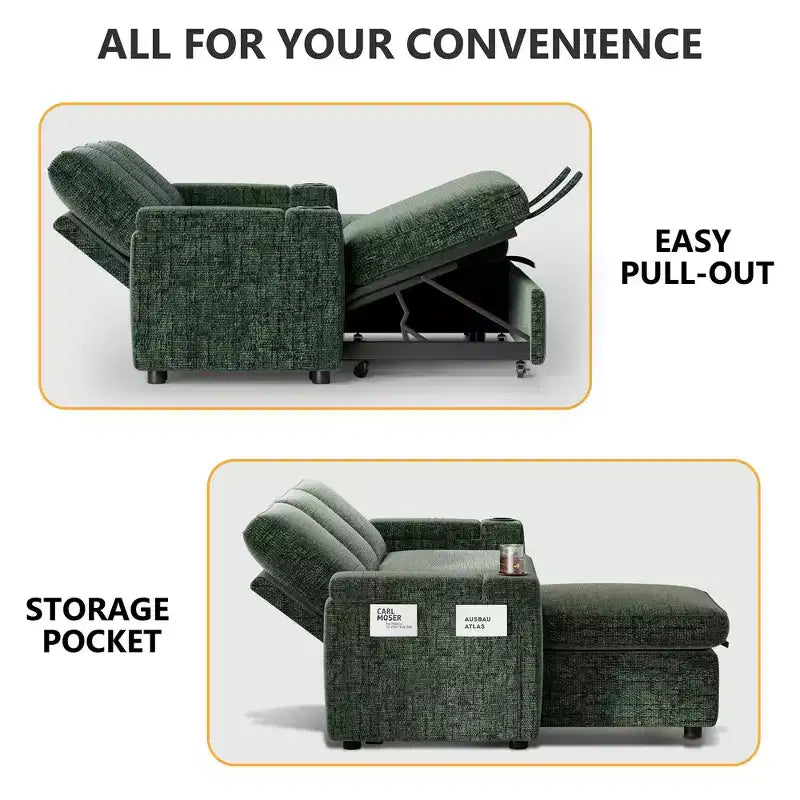 Canapé-lit Dyonery, canapé convertible 82" avec dossier inclinable/méridienne de rangement réversible, canapé d'angle 3-en-1, assemblage sans outils