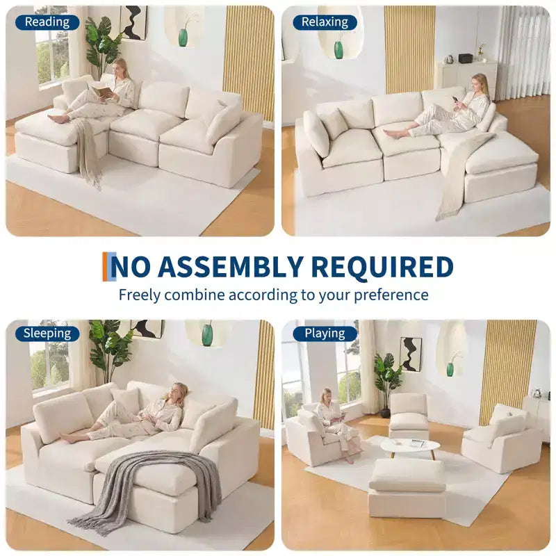 Canapé sectionnel modulaire 110 avec assise profonde, canapé éponge sans assemblage requis pour salon et chambre à coucher