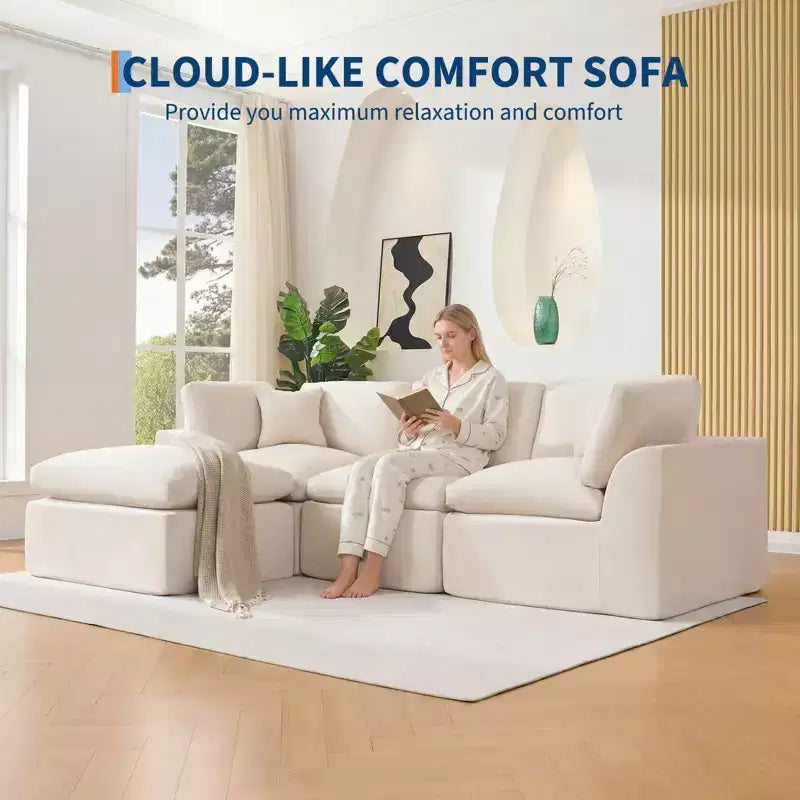 Canapé sectionnel modulaire 110 avec assise profonde, canapé éponge sans assemblage requis pour salon et chambre à coucher