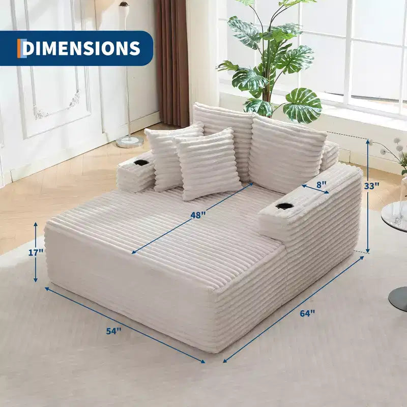 Fauteuil inclinable surdimensionné en velours côtelé de 163 cm, canapé-lit sans cadre avec porte-gobelets et 2 oreillers, aucun assemblage requis