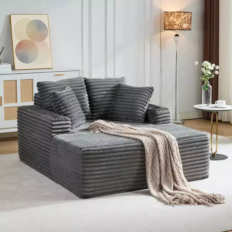 Fauteuil inclinable surdimensionné en velours côtelé de 163 cm, canapé-lit sans cadre avec porte-gobelets et 2 oreillers, aucun assemblage requis